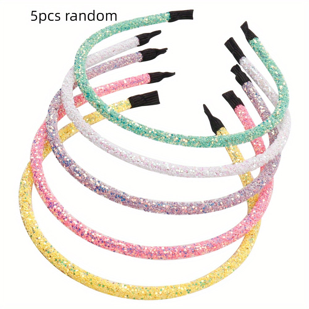 5pcs Girls Sequin Headband Hair Accessories Holiday Gift