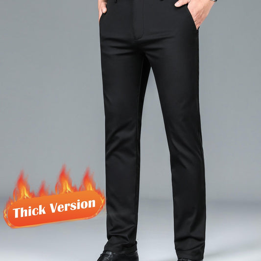 Men's Warm Thick Dress Pants - Solid Color Stretch Formal Business Pants