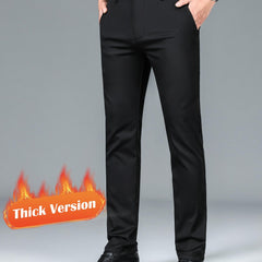 Men's Warm Thick Dress Pants - Solid Color Stretch Formal Business Pants