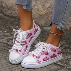 Halloween Pink Pumpkin Print Flat Skate Shoes