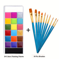 VERONNI 20 Professional Face & Body Paint Palette With 10 Brushes Non Toxic