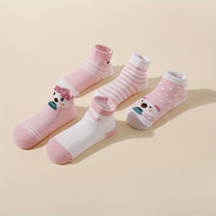 5 Pairs of Cute Bear Socks for Spring & Summer