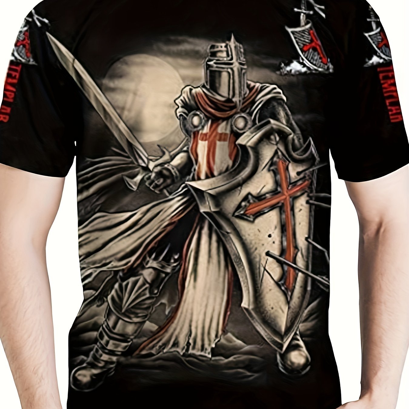 Vintage Knight Graphic T shirt 3D Print Crew Neck Tee for Men