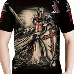 Vintage Knight Graphic T shirt 3D Print Crew Neck Tee for Men