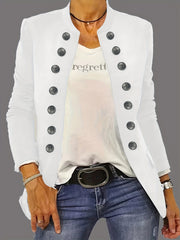 Solid Stand Collar Button Front Blazer for Women