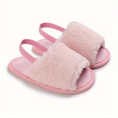 Furry Sandals Baby Girls Non-slip Walking Shoes Autumn Winter