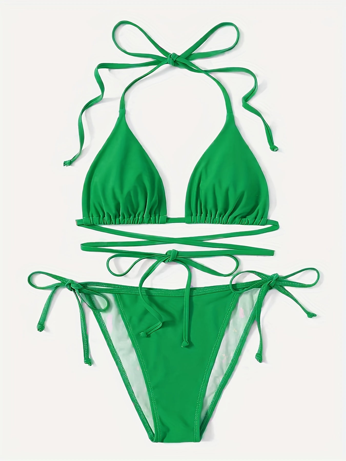 Halter V Neck Bikini Set High Cut Two Piece Swimsuit Women's Swimwear