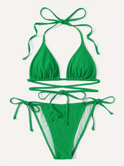 Halter V Neck Bikini Set High Cut Two Piece Swimsuit Women's Swimwear