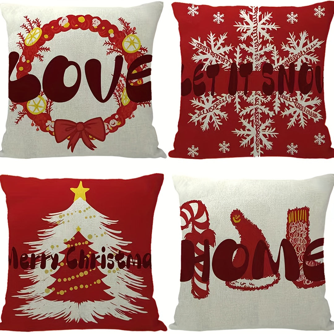 4pcs Christmas Pillow Covers for Living Room Sofa & Outdoor Camping