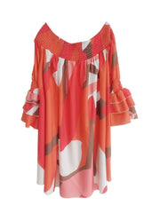 Sexy Dress Women's Plus Floral Print Ruffle Trim Cold Shoulder Dress