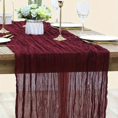 Vintage Burgundy Cheesecloth Table Runner for Weddings and Parties