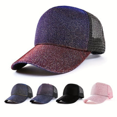 Gradient Sequin Baseball Cap Adjustable Hip Hop Mesh Trucker Hat