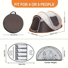 2 4 6 8 Person Pop Up Tent Waterproof Automatic Tent With 2 Doors