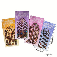 10pcs Retro Flower Window Bronzing Waterproof Sticker Pack