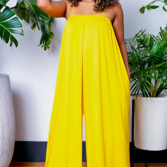 Solid Spaghetti Jumpsuit Casual Sleeveless Ruched Summer Loose Jumpsuit