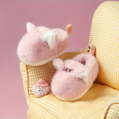 Girls' Cartoon Kitten Furry House Shoes, Non Slip Soft Bottom Walking Shoes