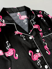 Flamingo Print Pajama Set Long Sleeve Top & Pants Women's Sleepwear