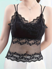 Lace Stitching Cami Top V Neck Criss Cross Back Top Women's Lingerie