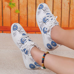 Women's Flower Pattern Sneakers Casual Lace Up Outdoor Shoes