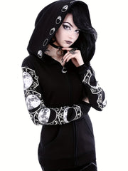 Moon Hoodie Large Hooded Zip Pocket Sweater Casual Tops Women's Clothing