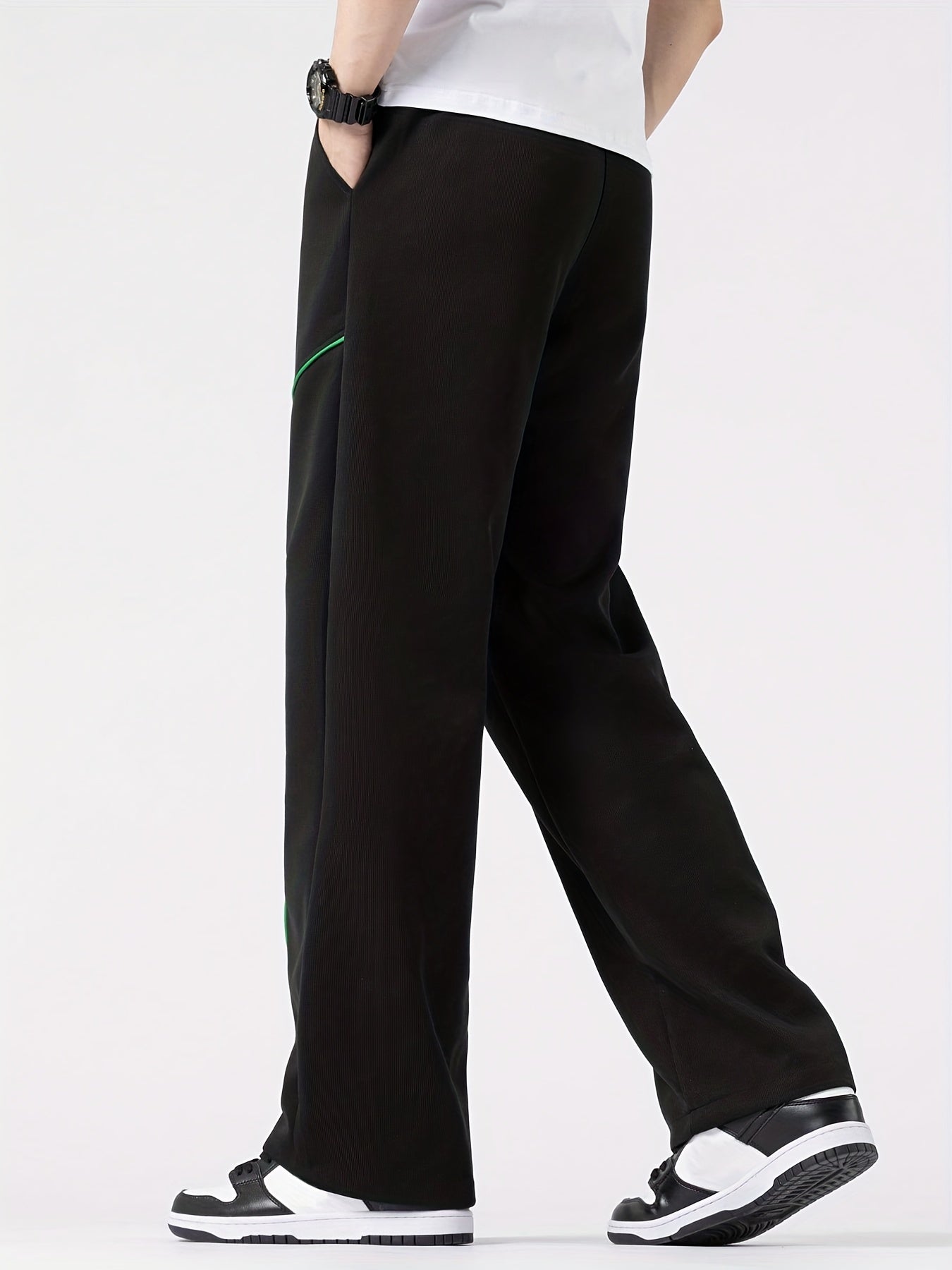 Contrast Stitching Joggers Men's Casual Loose Fit Stretch Waist Drawstring Pants
