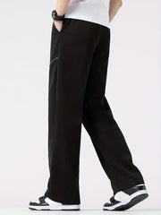 Contrast Stitching Joggers Men's Casual Loose Fit Stretch Waist Drawstring Pants