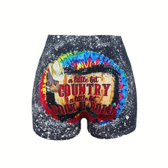 Letter Print Skinny Shorts for Women