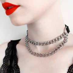 Sexy Punk Metal Chain Stitching Choker with Leather Collar