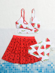 Girl's Watermelon Swimsuit 3pcs Bikini Set & Skirt