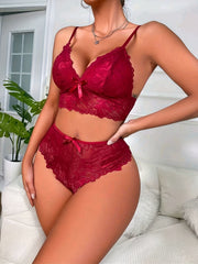 Floral Lace Lingerie Set: Push Up Bra & Cheeky Panties