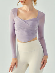 Dying Mesh Long Sleeve Sports Top Pleated Yoga Running Top