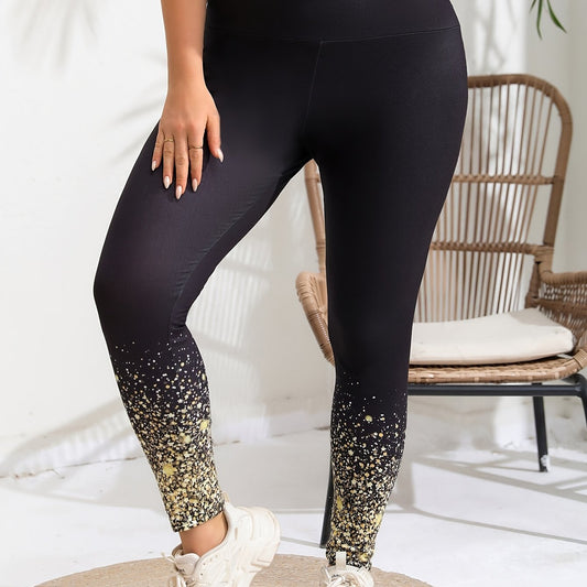 Women's Plus Glitter Print High Waisted Slight Stretch Leggings