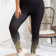 Women's Plus Glitter Print High Waisted Slight Stretch Leggings