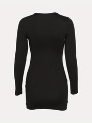 Body Shape Print Dress Sexy Crew Neck Long Sleeve Slim Dress