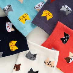 5 Pairs Cat Print Socks - Comfy & Breathable Women's Mid Tube Stockings
