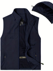 Men's Zipper Pockets Cargo Vest with Hood
