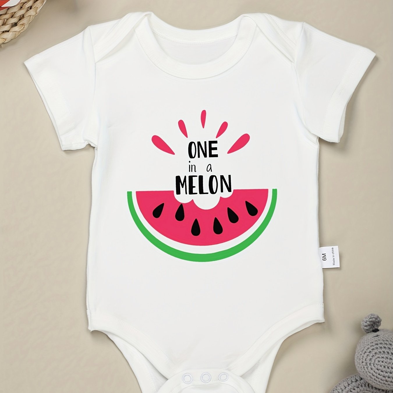 Watermelon Graphic Print Short Sleeve Round Neck Onesie