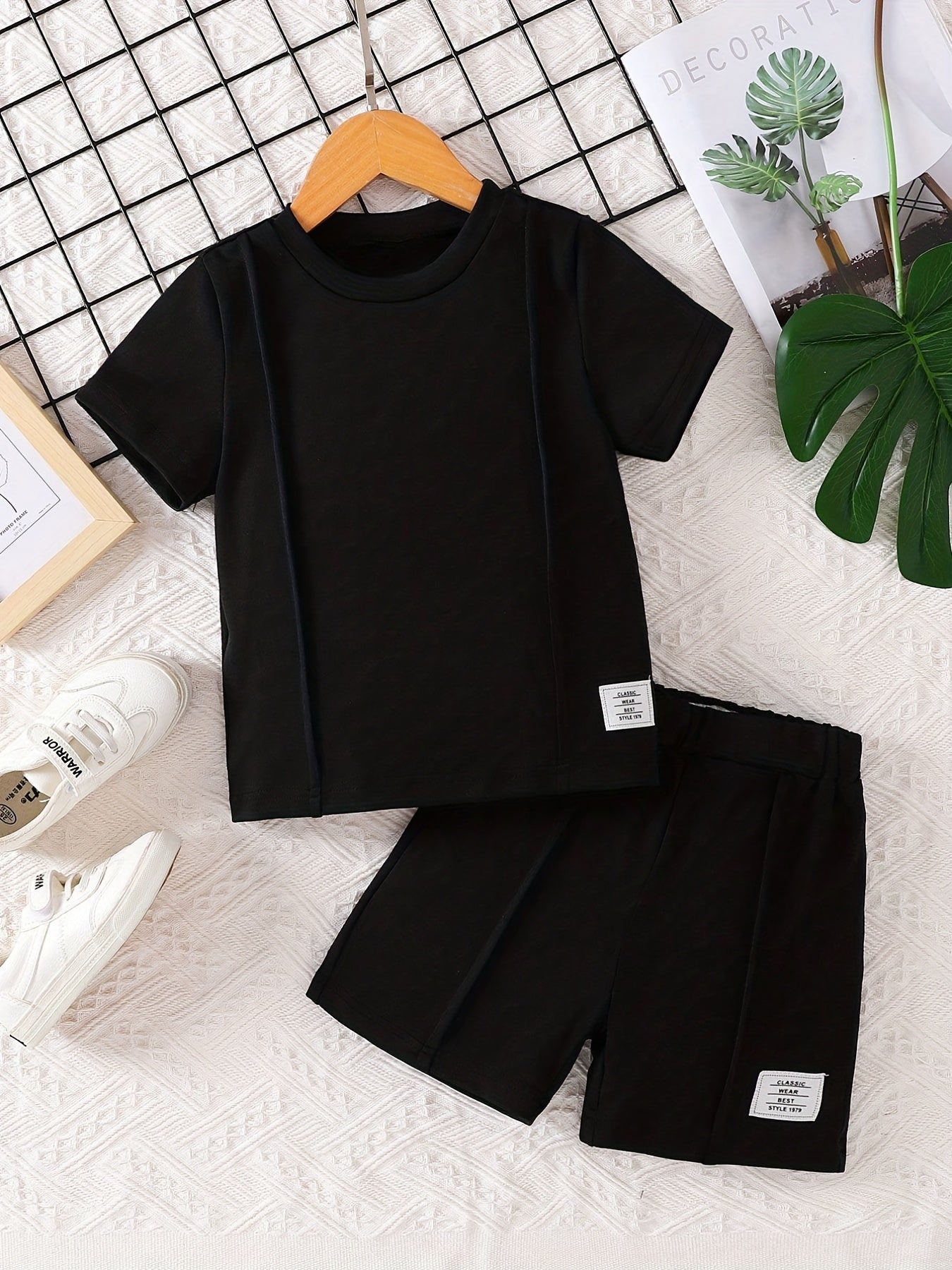 Boy's 2pcs Solid T shirt & Shorts Set Casual Outfits For Summer