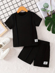 Boy's 2pcs Solid T shirt & Shorts Set Casual Outfits For Summer