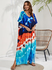 Tie Dye Batwing Sleeve Beach Cover Up Dress