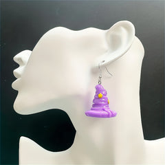 Halloween Purple Witch Hat Dangle Earrings for Women Girls