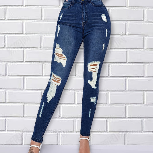 High Waist Skinny Jeans Distressed Denim Pants