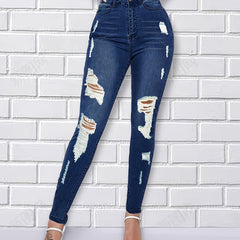 High Waist Skinny Jeans Distressed Denim Pants