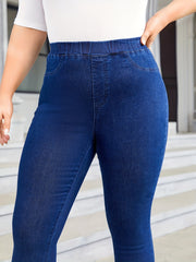 High Stretch Skinny Jeans - Elastic Waist Solid Color