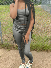 Casual Two-Piece Set Sleeveless Tank Top & High Waist Pants Set