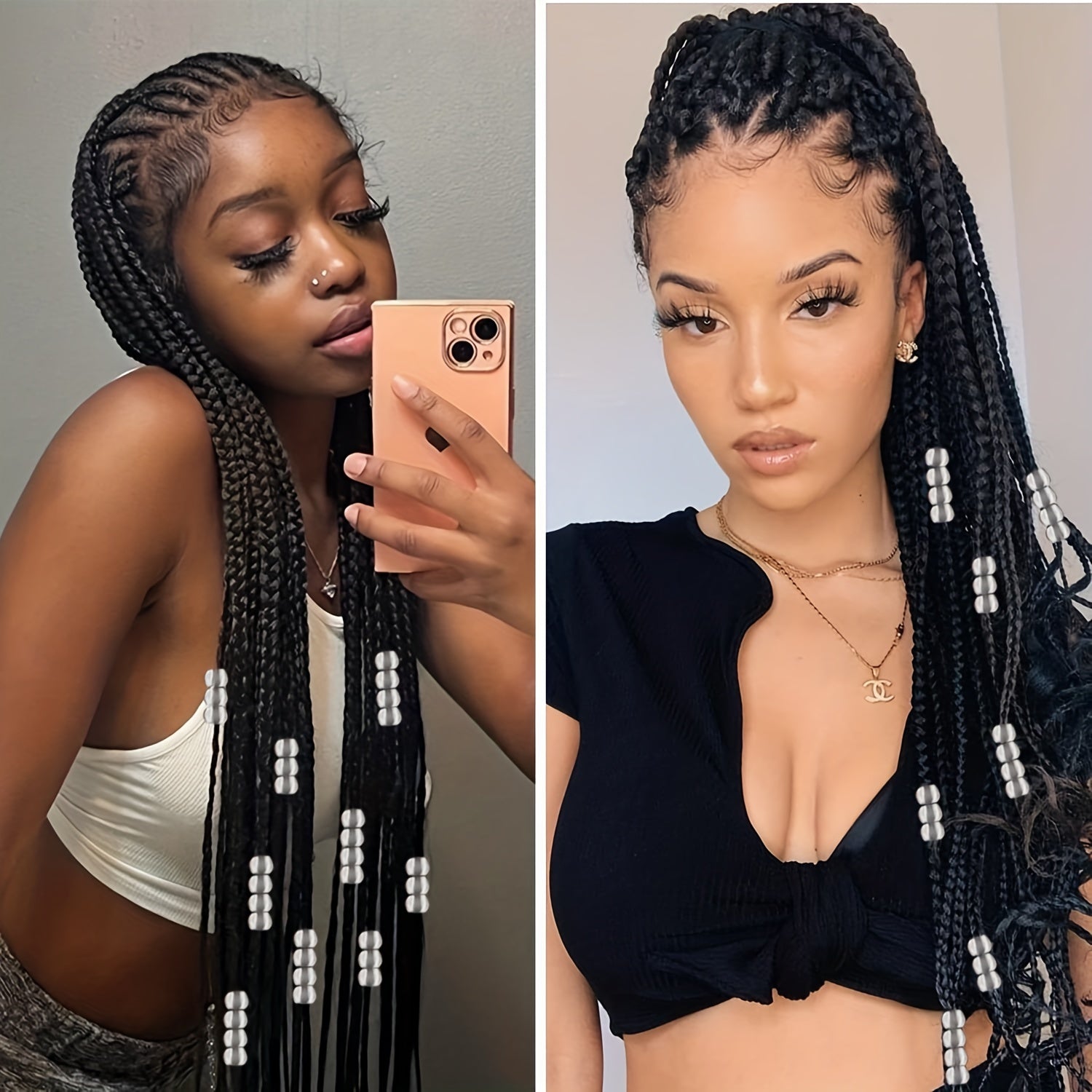 100Pcs Ponytail Beads, 5Pcs Quick Beader for Hair Braids, 500 Mini Rubber Bands