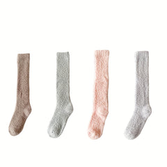 4 Pairs Fuzzy Calf Socks Warm Knee High Stockings for Women
