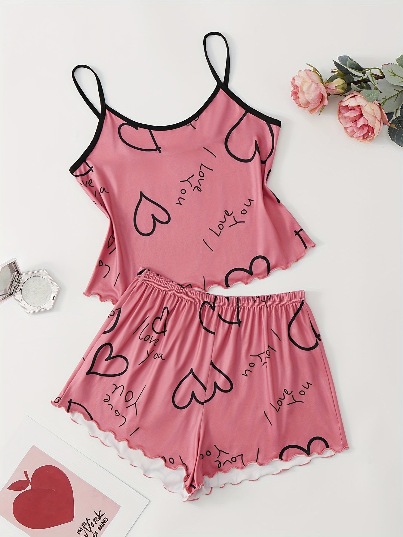Women's Heart Print Pajama Set & Cozy Shorts