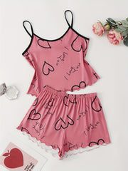 Women's Heart Print Pajama Set & Cozy Shorts