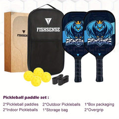 Carbon Fiber 25 Fiberglass Pickleball Paddle Set with 2 Paddles, 4 Balls